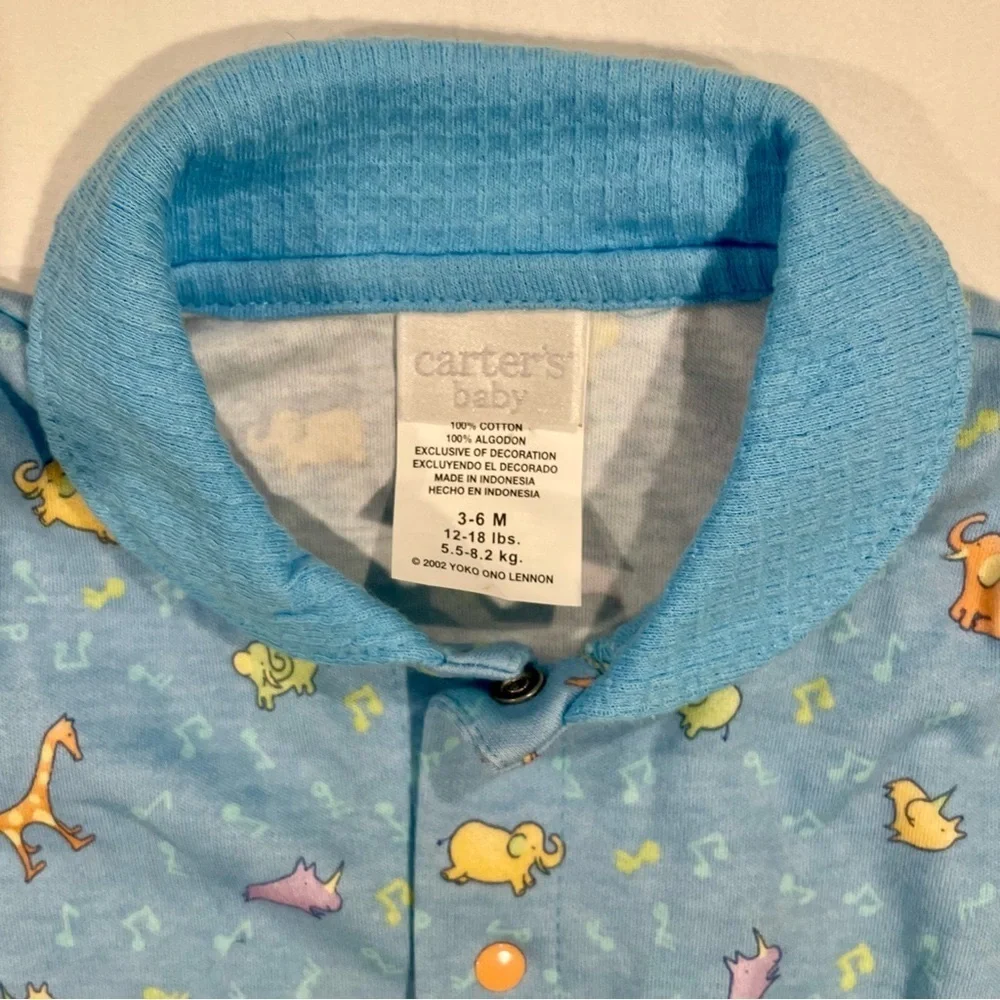New Vintage Carters Sleeper Boys 3-6M Girls John Lennon Imagine Cotton Animals